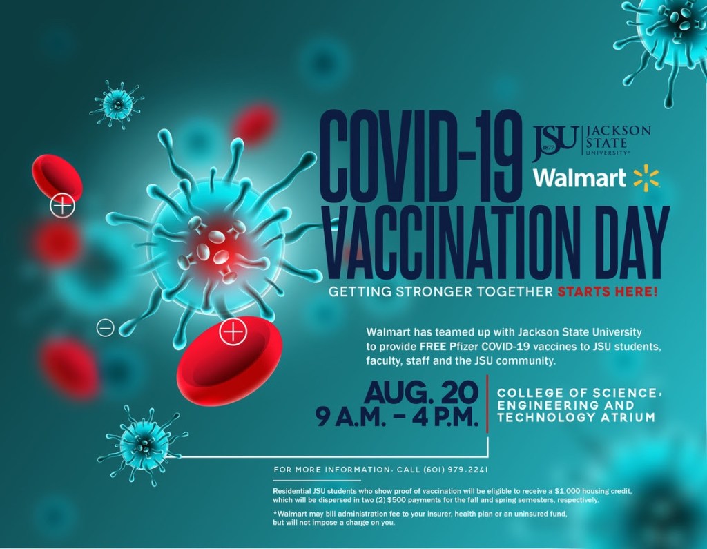 JSU, Walmart teaming up to provide free Pfizer COVID-19 vaccines on Friday, Aug.&nbsp;20