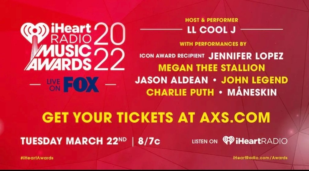 Host LL Cool J, Icon Award Recipient Jennifer Lopez, Megan Thee Stallion, Jason Aldean, John Legend, Charlie Puth, Måneskin and More to Perform During the 2022 “iHeartRadio Music Awards” on Tuesday, March 22, Live on&nbsp;FOX