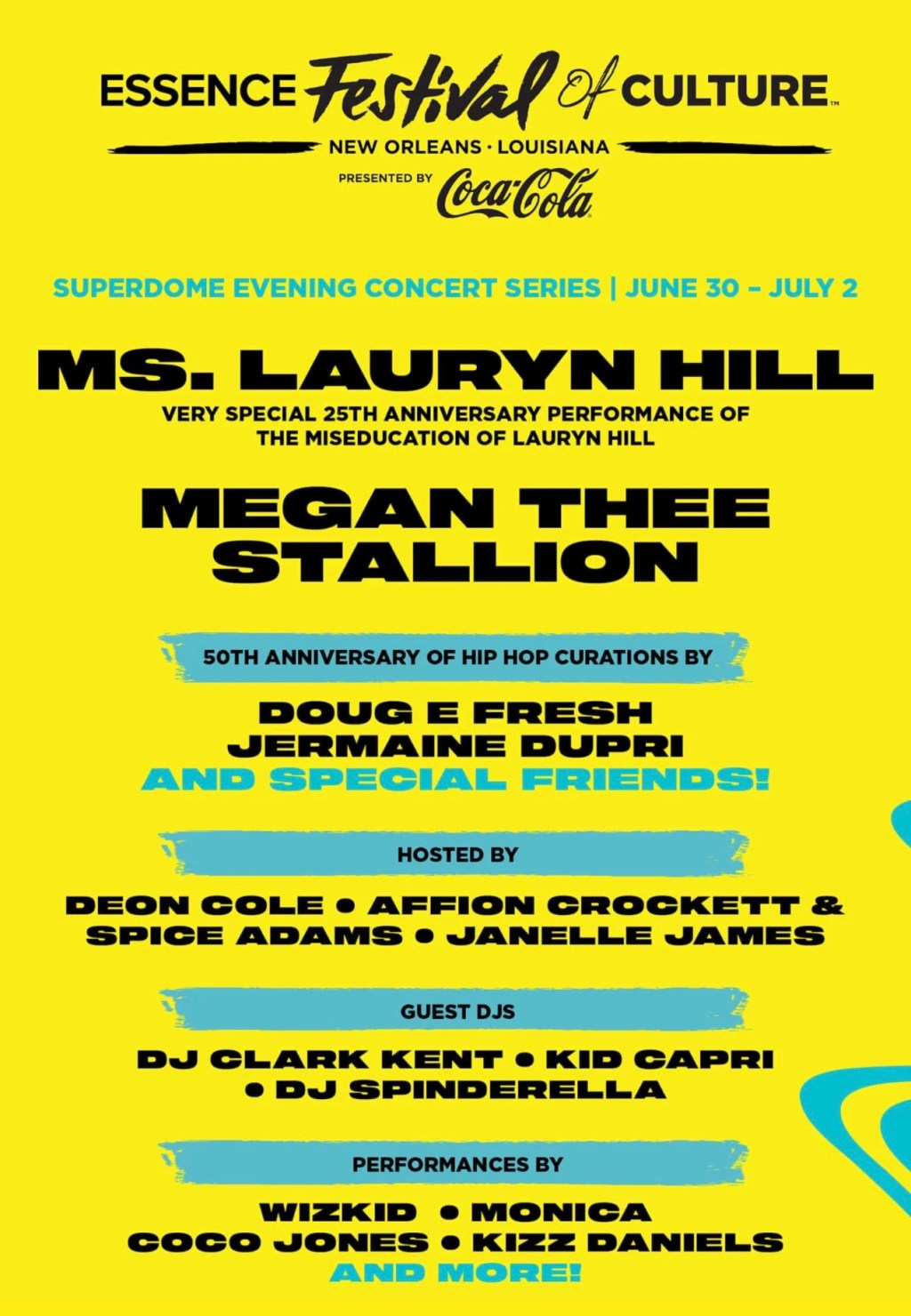 Hip-Hop’s 50th Anniversary Takes Center Stage at ESSENCE Festival of Culture™: Ms. Lauryn Hill, Megan Thee Stallion, Wizkid, Jermaine Dupri & More Set to&nbsp;Perform