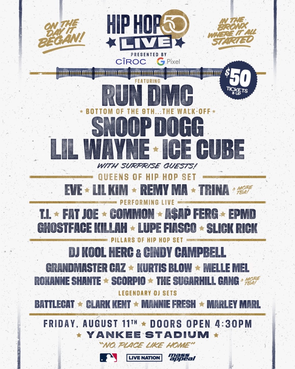 HIP HOP 50 LIVE – A STAR-STUDDED CONCERT FEATURING RUN DMC’s ‘BOTTOM OF THE NINTH…THE WALK-OFF’ PERFORMANCE LIL WAYNE, SNOOP DOGG & ICE&nbsp;CUBE